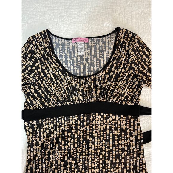 Empire Waist VTG Chic Retro Geometric Polka Dot Pattern Sz L Boho Glam A-line - Picture 5 of 10